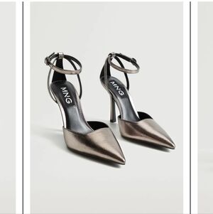Mango Ankle-Cuff Pointed-Toe Pumps metallic stiletto heels sizs 42